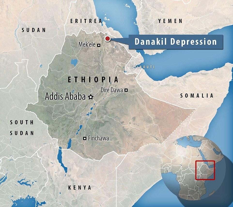 danakil דיכאון אתיופיה מפה