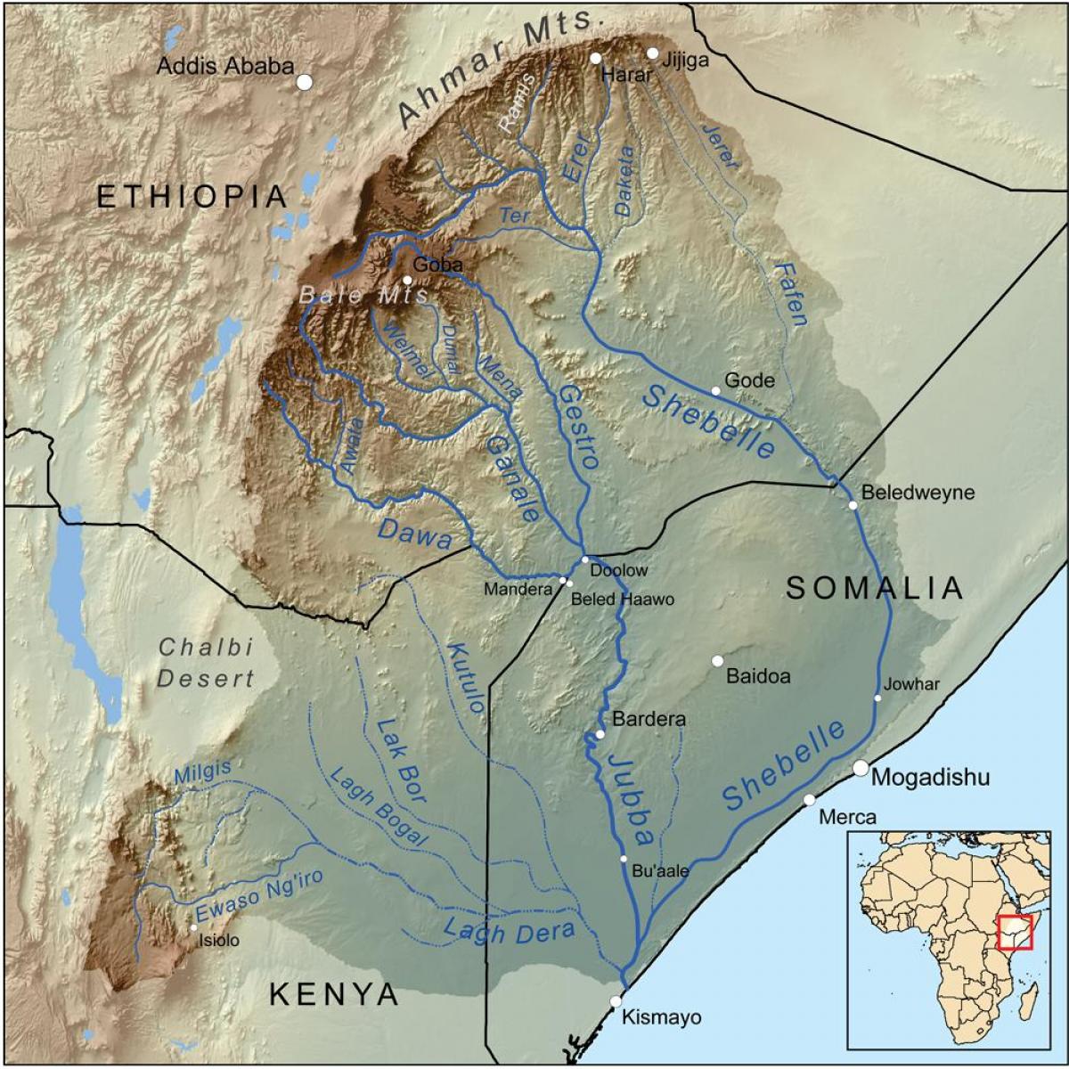 מפה של אתיופי נהרות